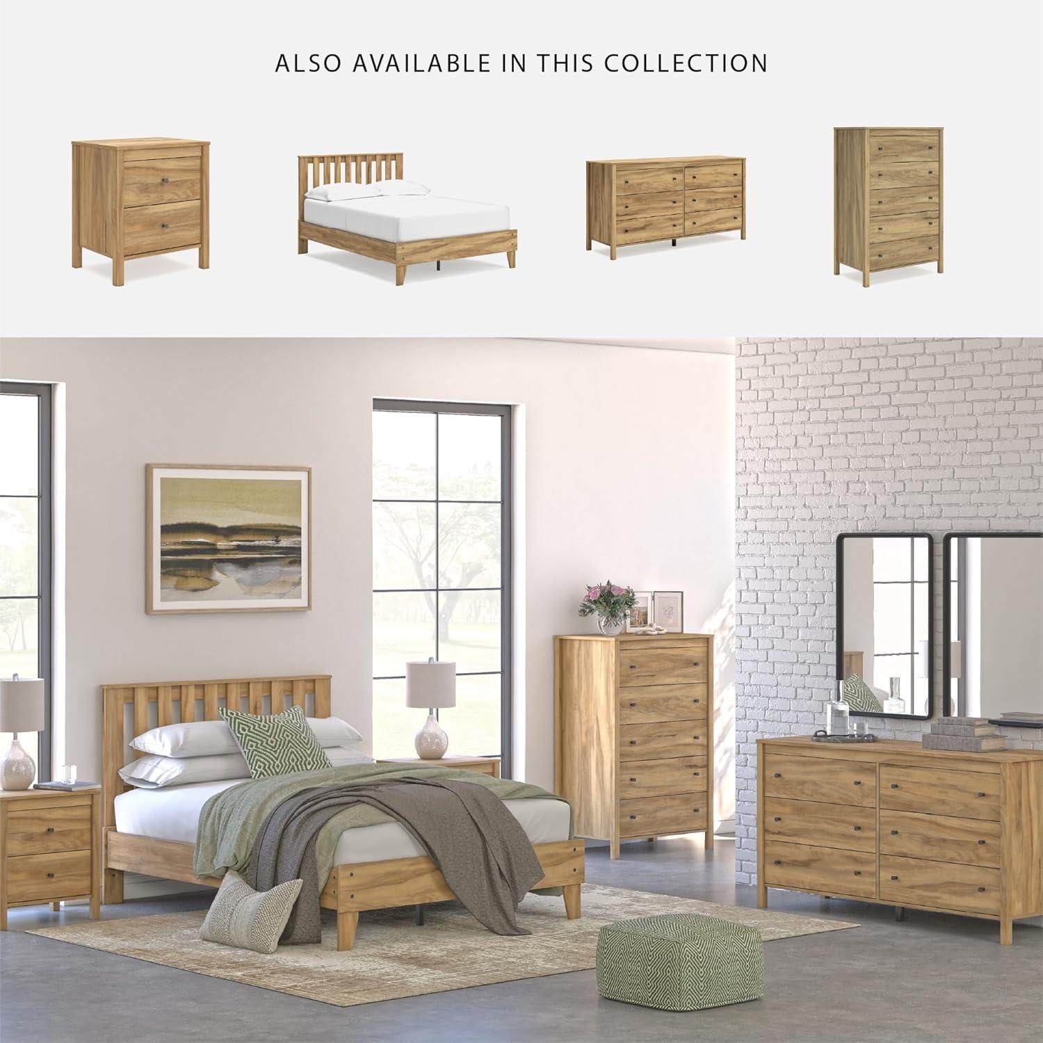 imageSignature Design by Ashley Calverson Modern Platform Bed Foundation or Box Spring Not Needed King Dark BrownLight Brown