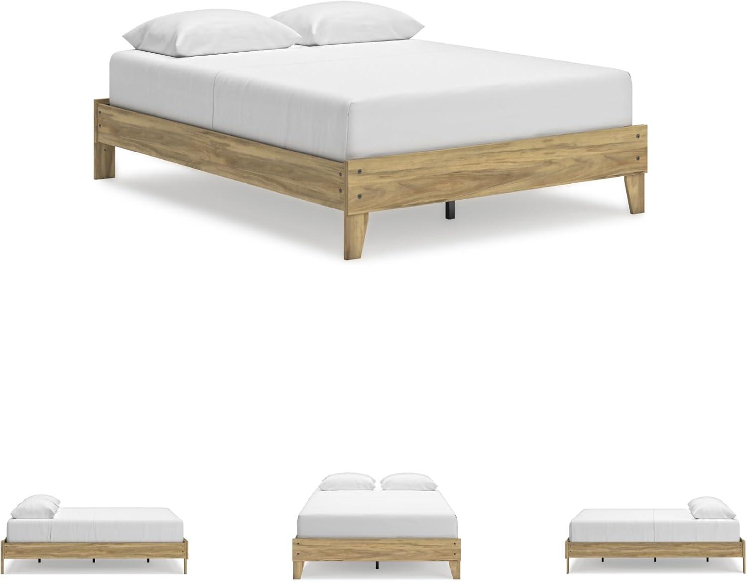 imageSignature Design by Ashley Calverson Modern Platform Bed Foundation or Box Spring Not Needed King Dark BrownLight Brown