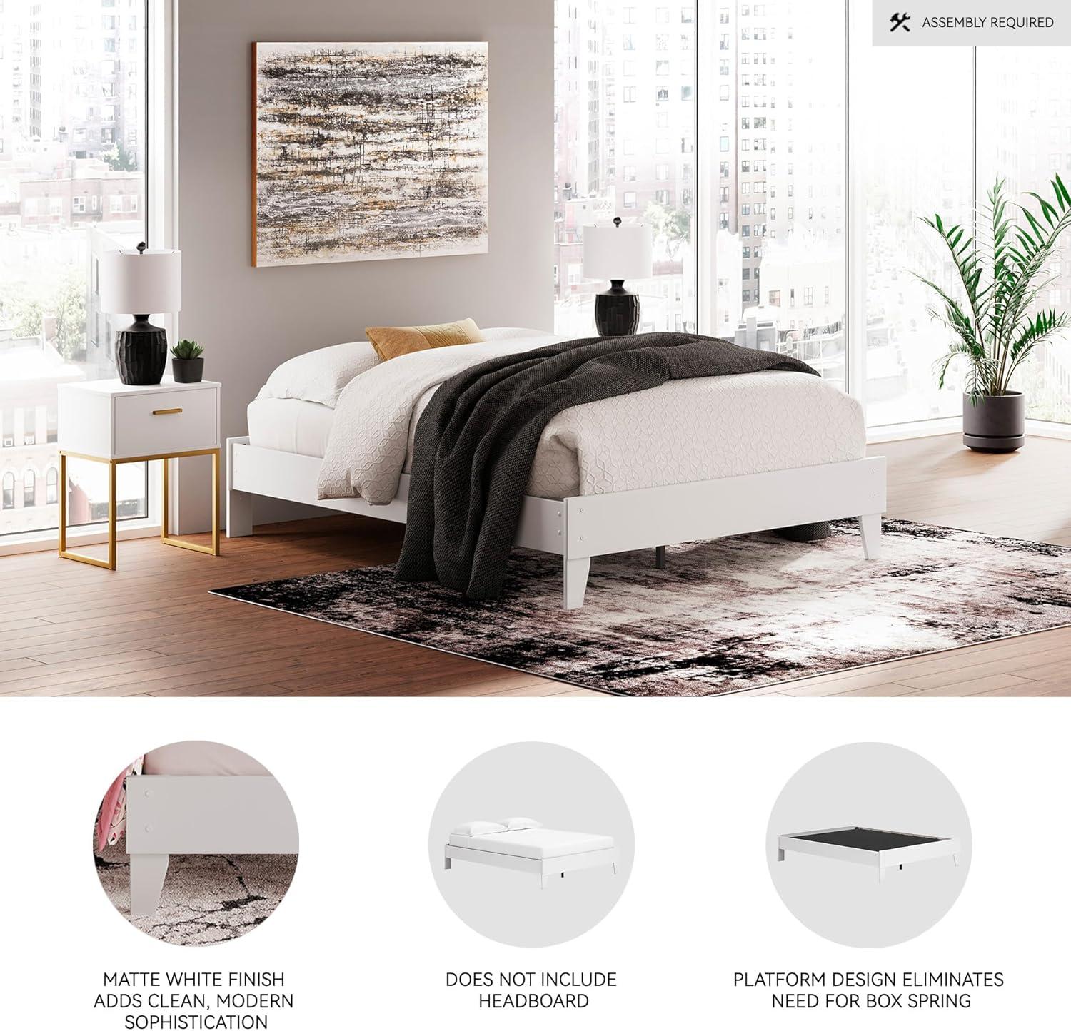 imageSignature Design by Ashley Calverson Modern Platform Bed Foundation or Box Spring Not Needed King Dark BrownPure White