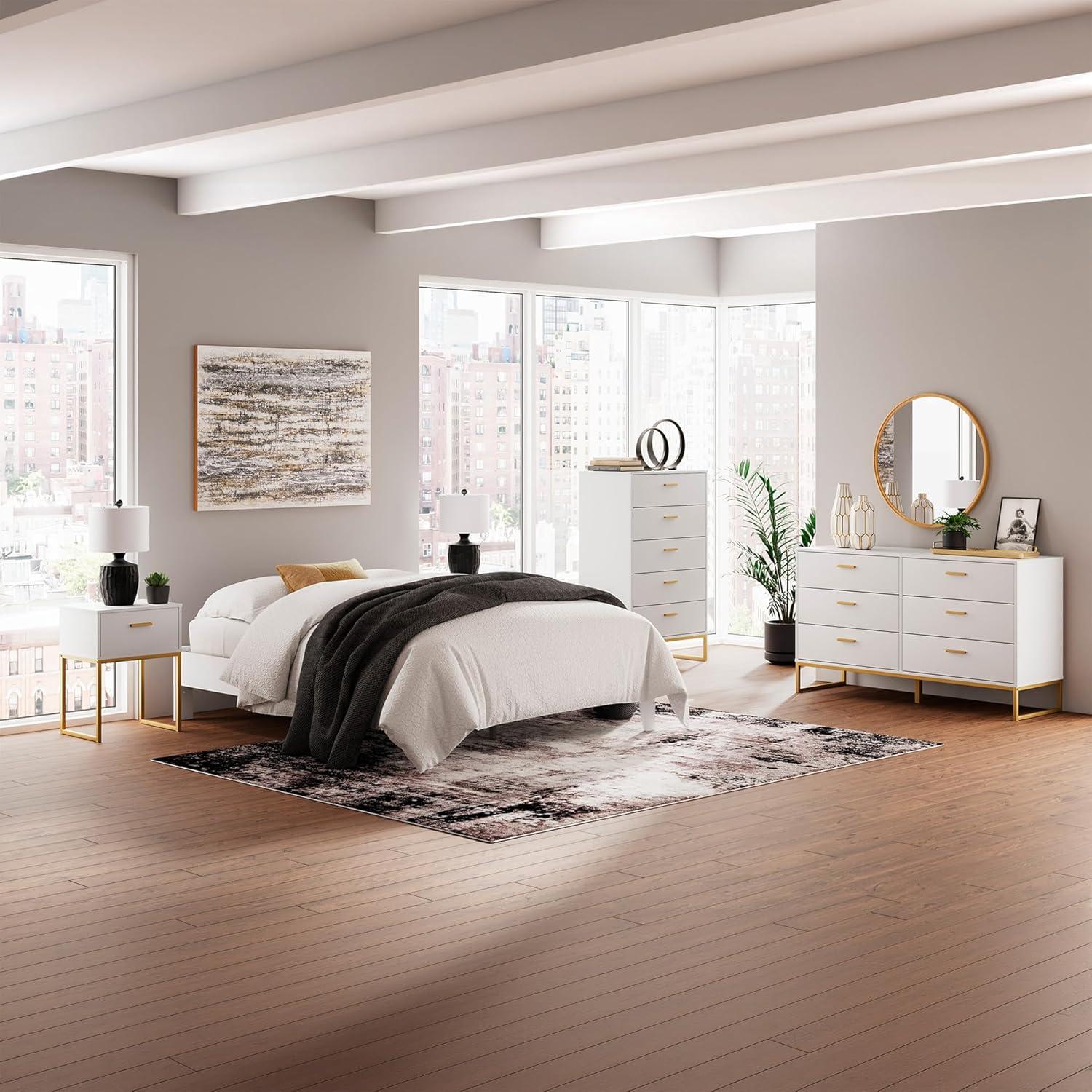 imageSignature Design by Ashley Calverson Modern Platform Bed Foundation or Box Spring Not Needed King Dark BrownPure White