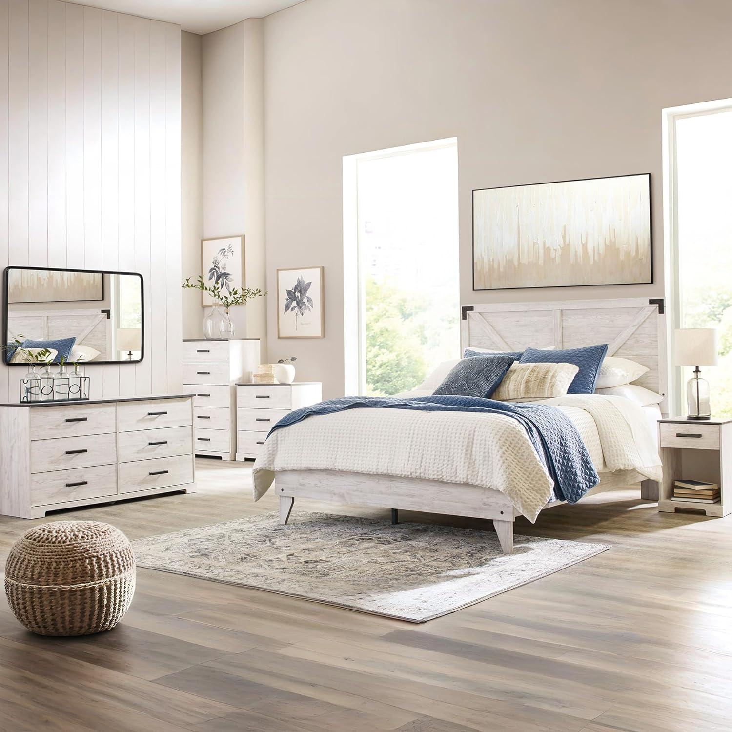 imageSignature Design by Ashley Calverson Modern Platform Bed Foundation or Box Spring Not Needed King Dark BrownWhitewash