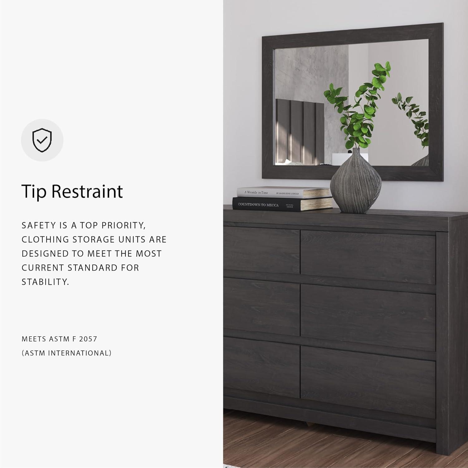 imageSignature Design by Ashley Cambeck Vintage SmoothGliding 6Drawer Dresser and Mirror with Safety Stop WhitewashCharcoal