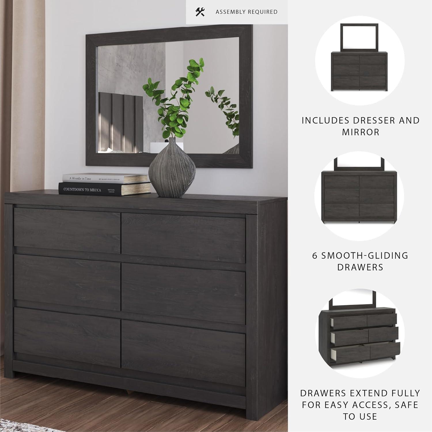 imageSignature Design by Ashley Cambeck Vintage SmoothGliding 6Drawer Dresser and Mirror with Safety Stop WhitewashCharcoal