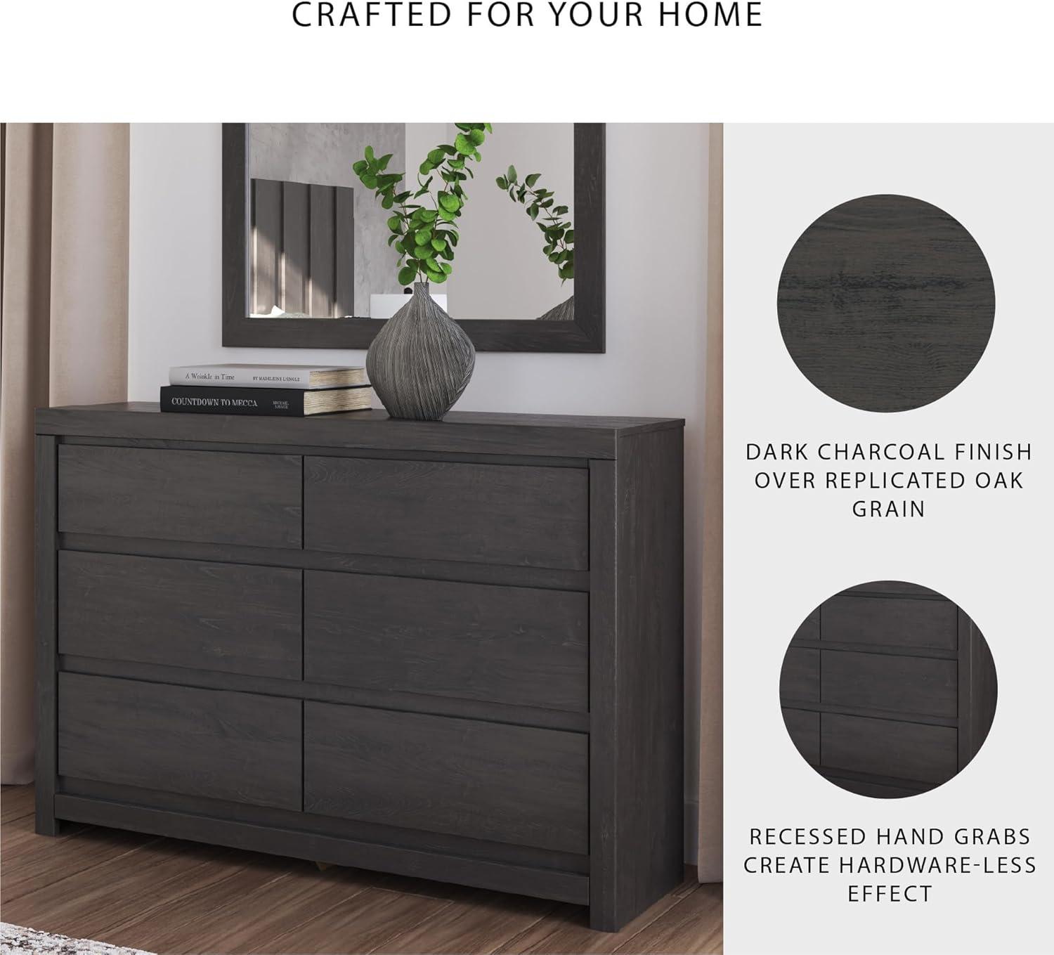 imageSignature Design by Ashley Cambeck Vintage SmoothGliding 6Drawer Dresser and Mirror with Safety Stop WhitewashCharcoal