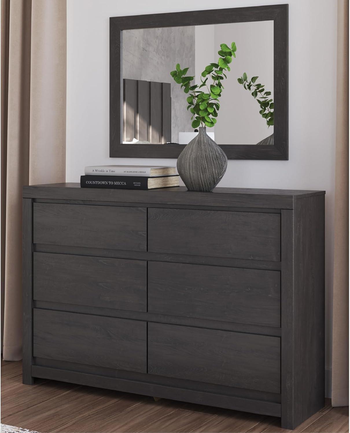 imageSignature Design by Ashley Cambeck Vintage SmoothGliding 6Drawer Dresser and Mirror with Safety Stop WhitewashCharcoal