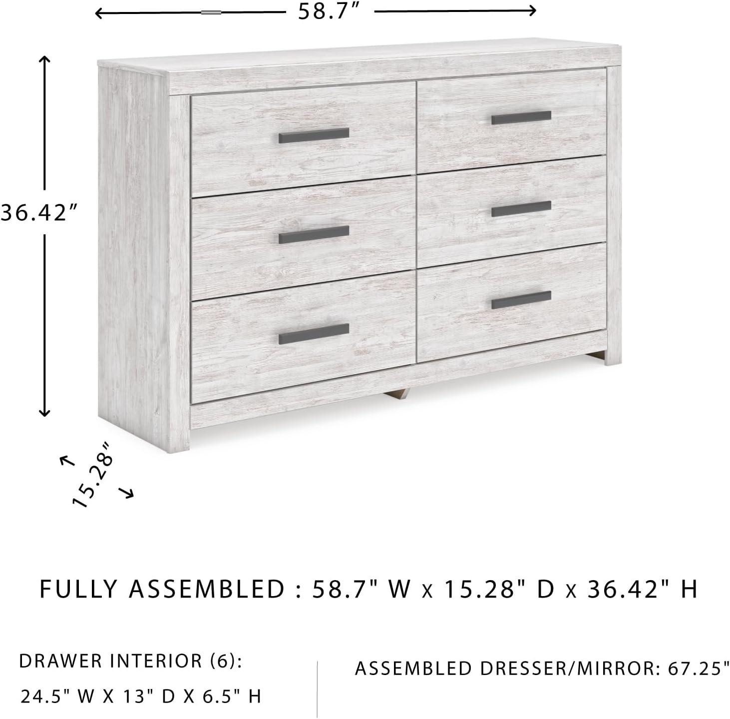 imageSignature Design by Ashley Cambeck Vintage SmoothGliding 6Drawer Dresser and Mirror with Safety Stop WhitewashWhite