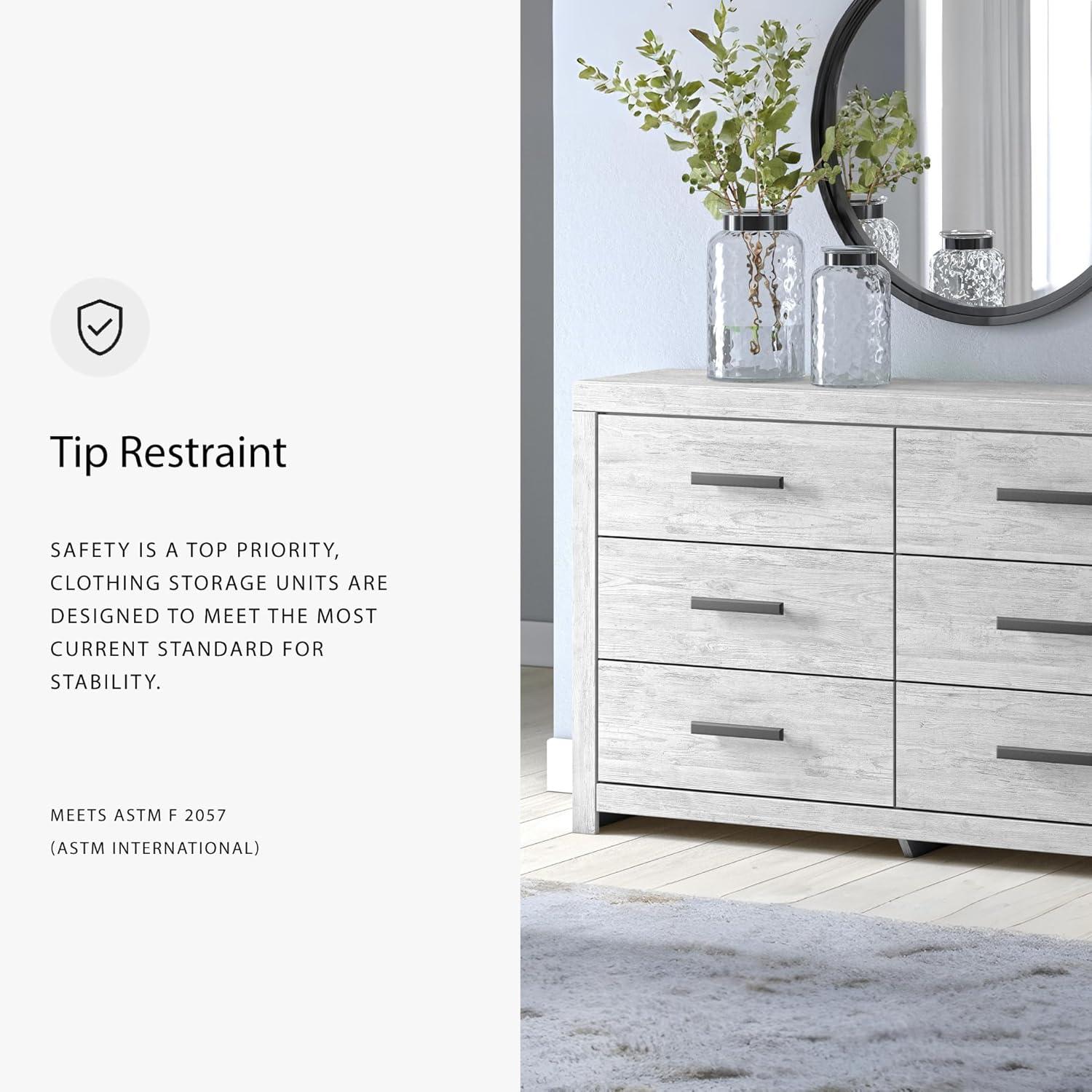 imageSignature Design by Ashley Cambeck Vintage SmoothGliding 6Drawer Dresser and Mirror with Safety Stop WhitewashWhite