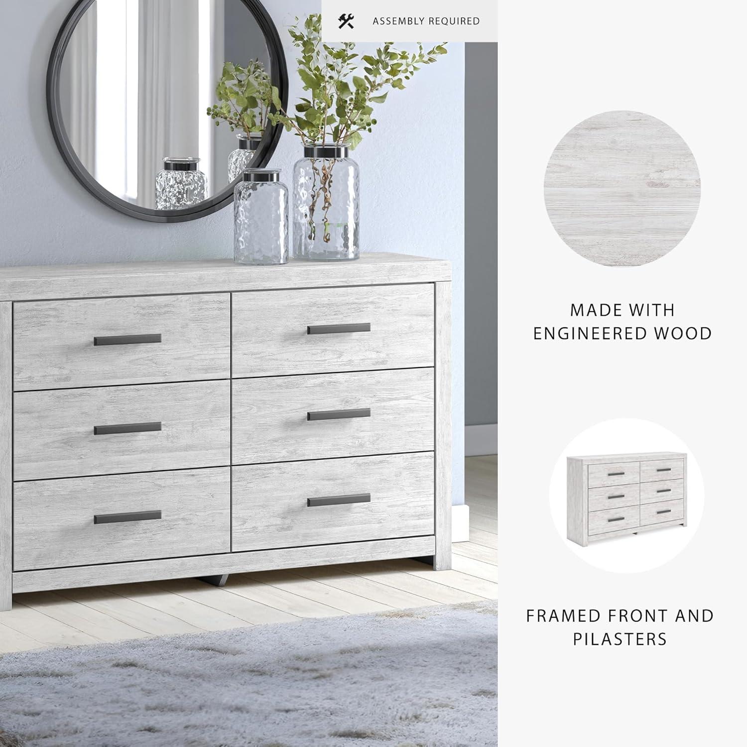 imageSignature Design by Ashley Cambeck Vintage SmoothGliding 6Drawer Dresser and Mirror with Safety Stop WhitewashWhite
