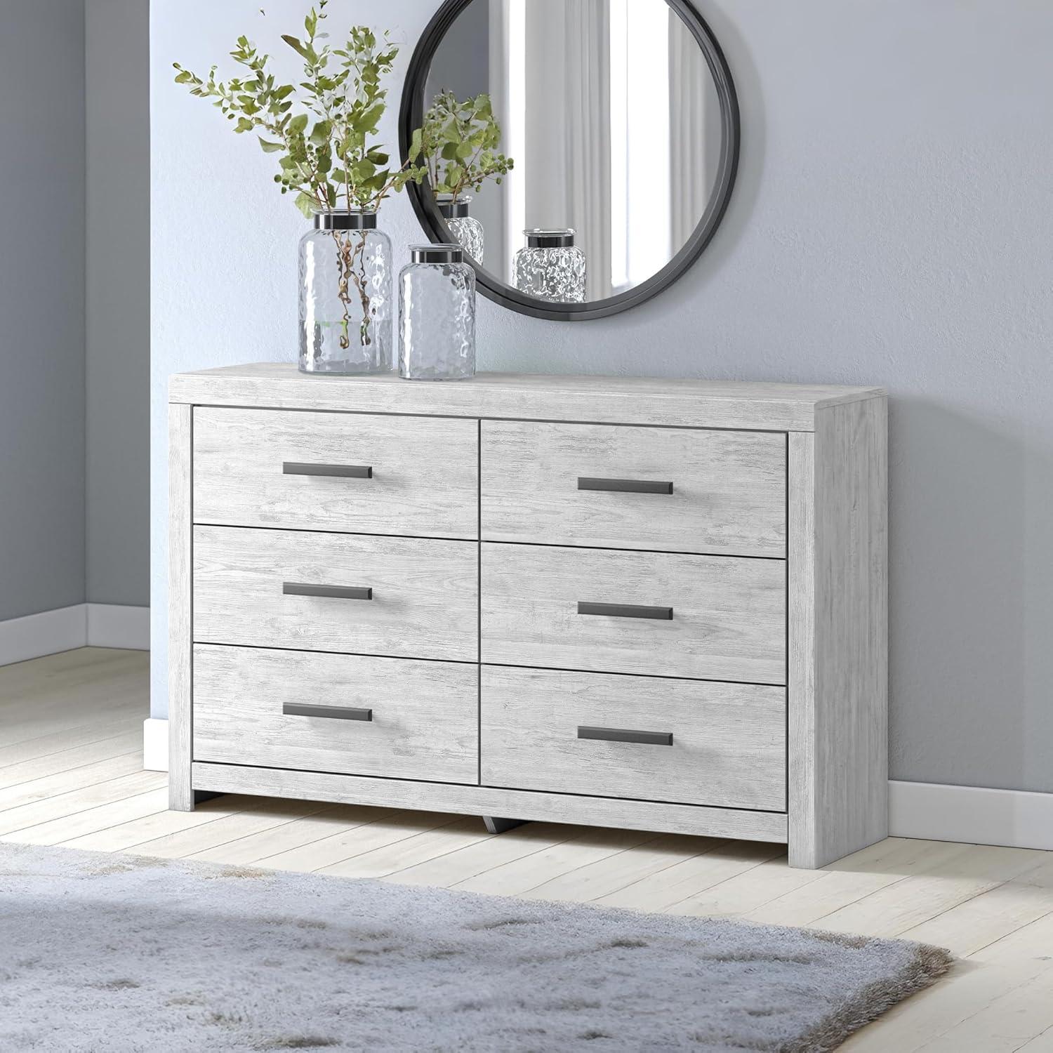 imageSignature Design by Ashley Cambeck Vintage SmoothGliding 6Drawer Dresser and Mirror with Safety Stop WhitewashWhite