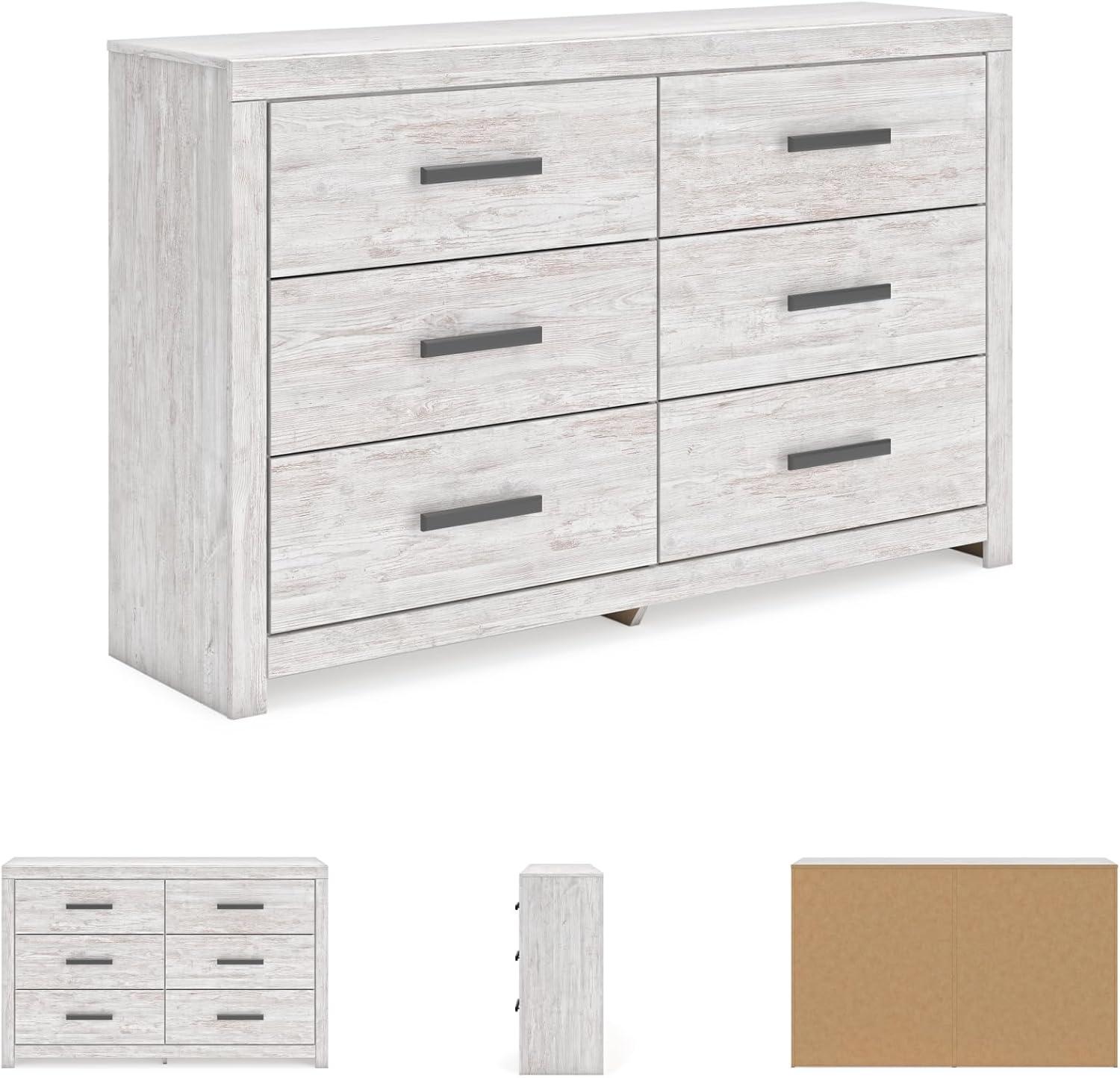 imageSignature Design by Ashley Cambeck Vintage SmoothGliding 6Drawer Dresser and Mirror with Safety Stop WhitewashWhite