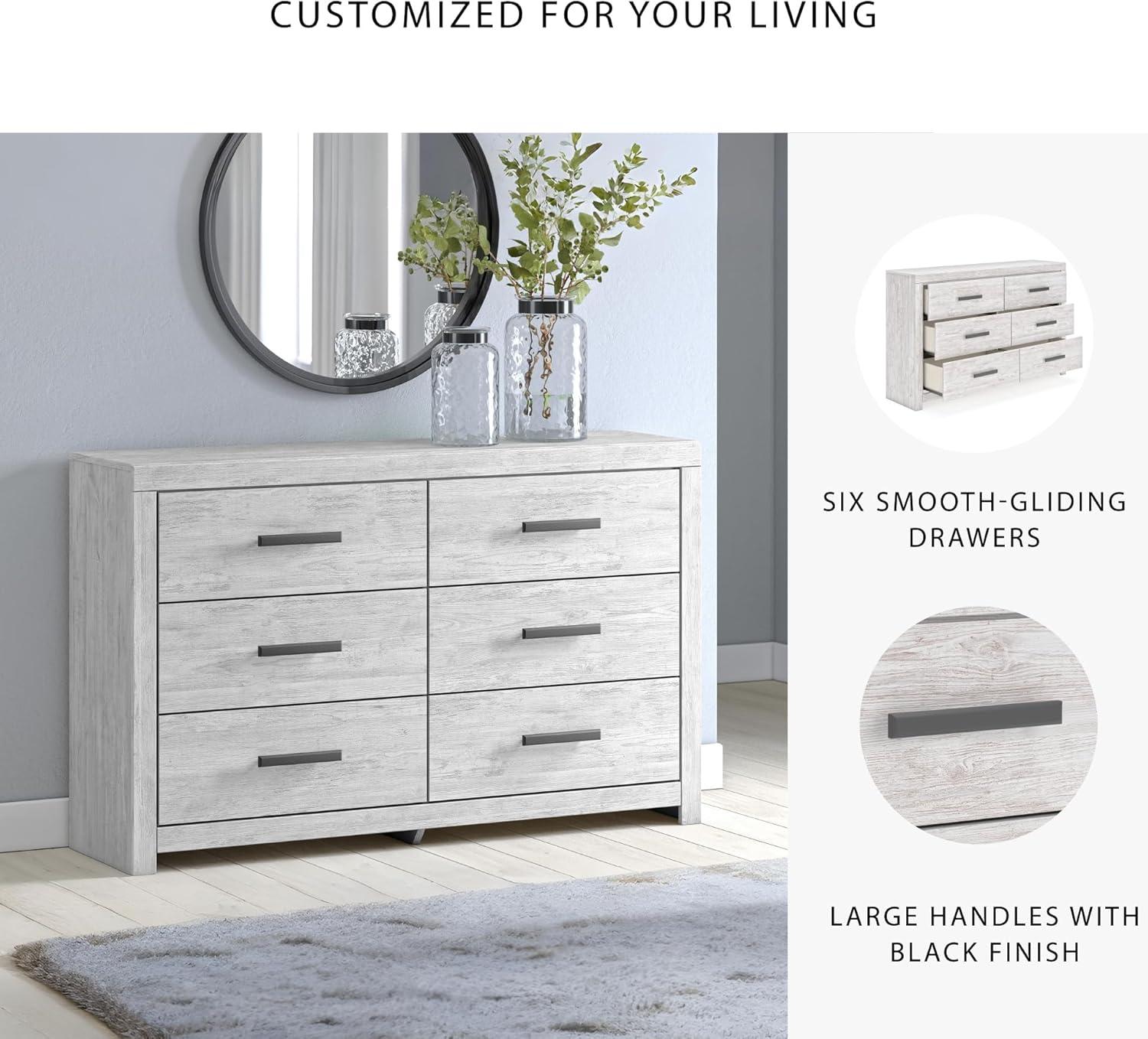 imageSignature Design by Ashley Cambeck Vintage SmoothGliding 6Drawer Dresser and Mirror with Safety Stop WhitewashWhite