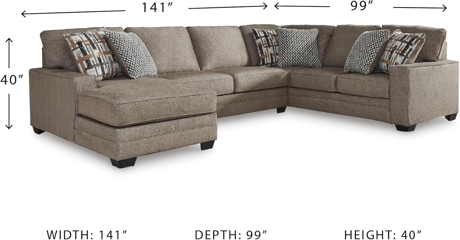 imageSignature Design by Ashley Cannonbrook Transitional UShaped RightArm Facing 3Piece Sectional with Chaise Loose Seat Cushions and 6 Accent Pillows Dark BrownLeft Hand Facing