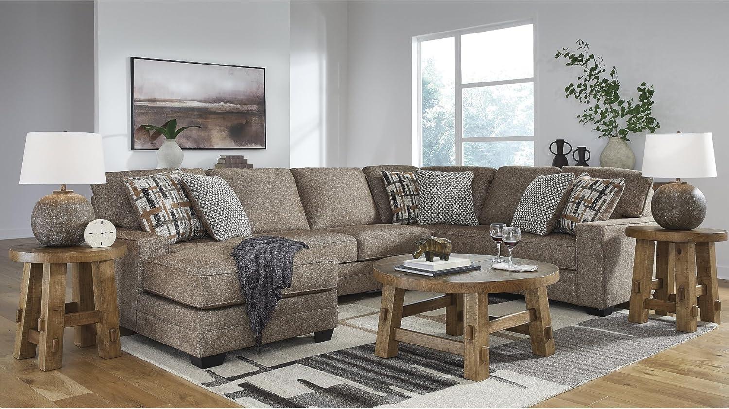 imageSignature Design by Ashley Cannonbrook Transitional UShaped RightArm Facing 3Piece Sectional with Chaise Loose Seat Cushions and 6 Accent Pillows Dark BrownLeft Hand Facing