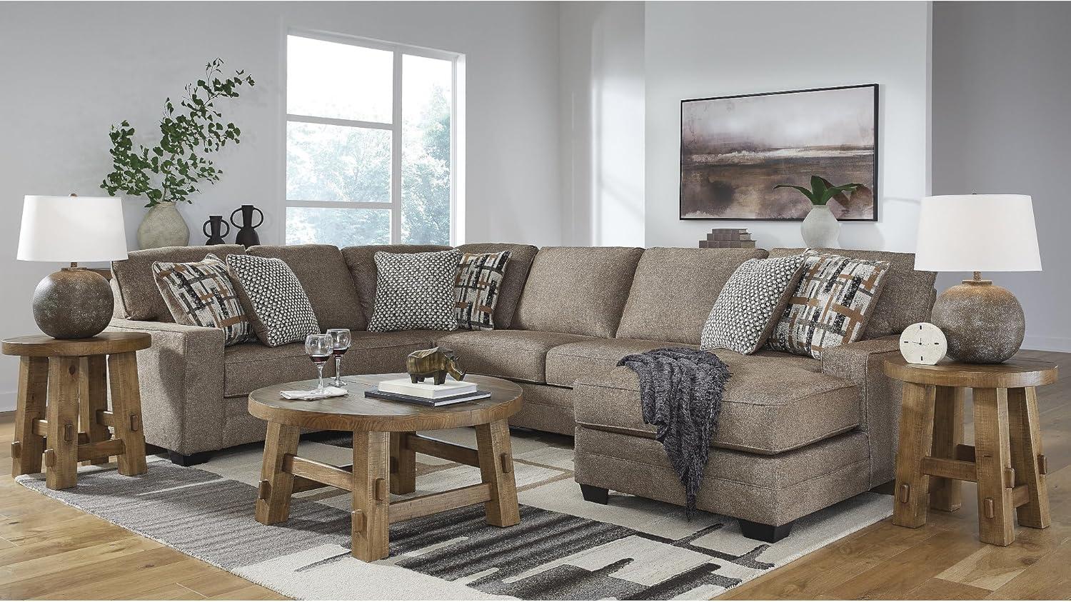 imageSignature Design by Ashley Cannonbrook Transitional UShaped RightArm Facing 3Piece Sectional with Chaise Loose Seat Cushions and 6 Accent Pillows Dark BrownRight Hand Facing