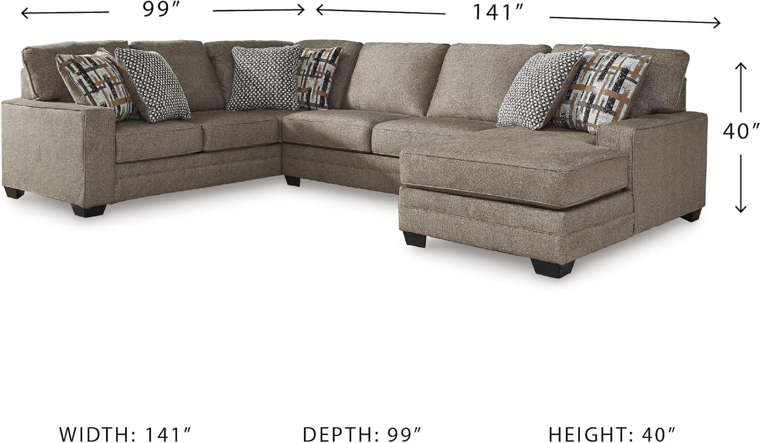 imageSignature Design by Ashley Cannonbrook Transitional UShaped RightArm Facing 3Piece Sectional with Chaise Loose Seat Cushions and 6 Accent Pillows Dark BrownRight Hand Facing