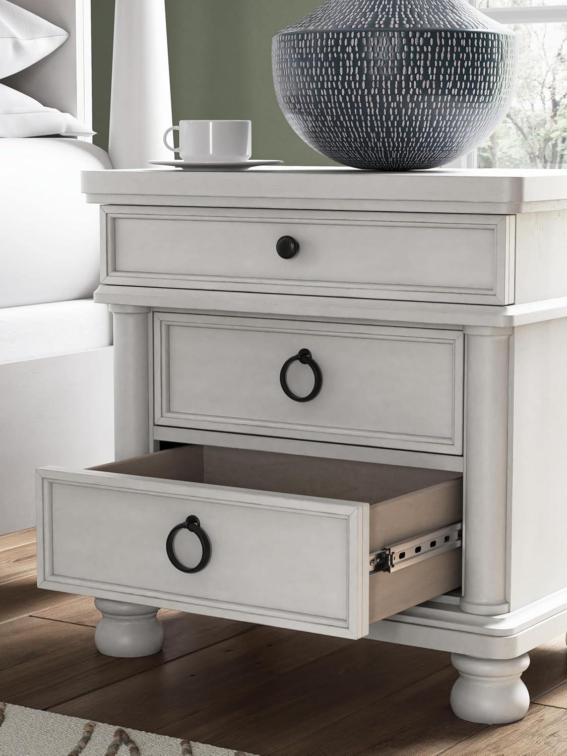 imageSignature Design by Ashley Chadworth Traditional Nightstand with 3 Drawers USBA and USBC Charging Wood 27 W x 1813 D x 2738 H Antiqued WhiteAntique White