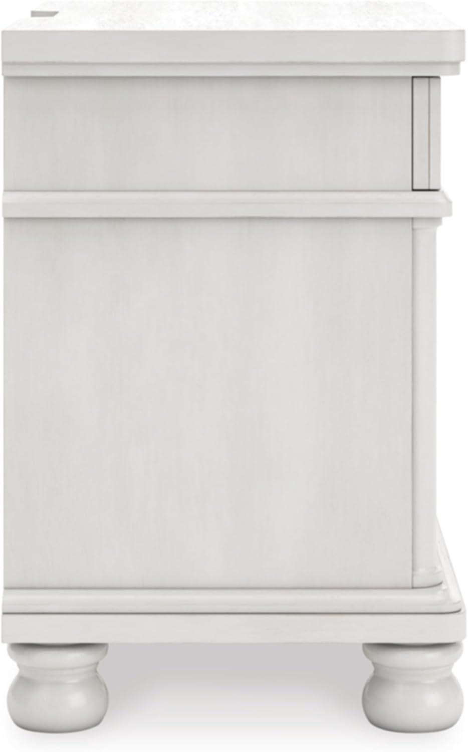 imageSignature Design by Ashley Chadworth Traditional Nightstand with 3 Drawers USBA and USBC Charging Wood 27 W x 1813 D x 2738 H Antiqued WhiteAntique White
