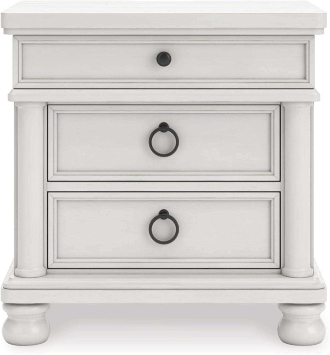 imageSignature Design by Ashley Chadworth Traditional Nightstand with 3 Drawers USBA and USBC Charging Wood 27 W x 1813 D x 2738 H Antiqued WhiteAntique White
