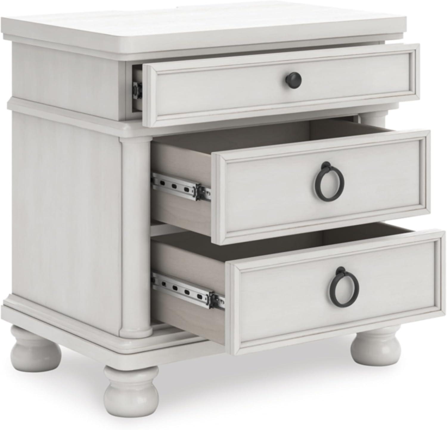imageSignature Design by Ashley Chadworth Traditional Nightstand with 3 Drawers USBA and USBC Charging Wood 27 W x 1813 D x 2738 H Antiqued WhiteAntique White