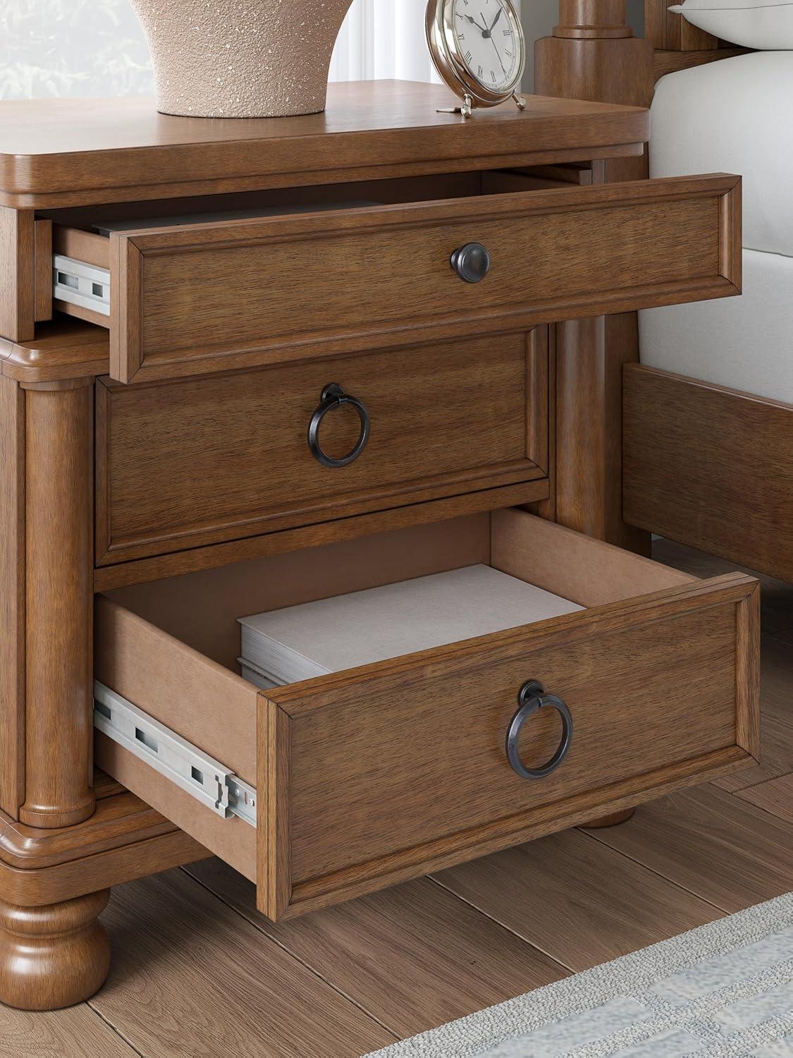 imageSignature Design by Ashley Chadworth Traditional Nightstand with 3 Drawers USBA and USBC Charging Wood 27 W x 1813 D x 2738 H Antiqued WhiteBrown