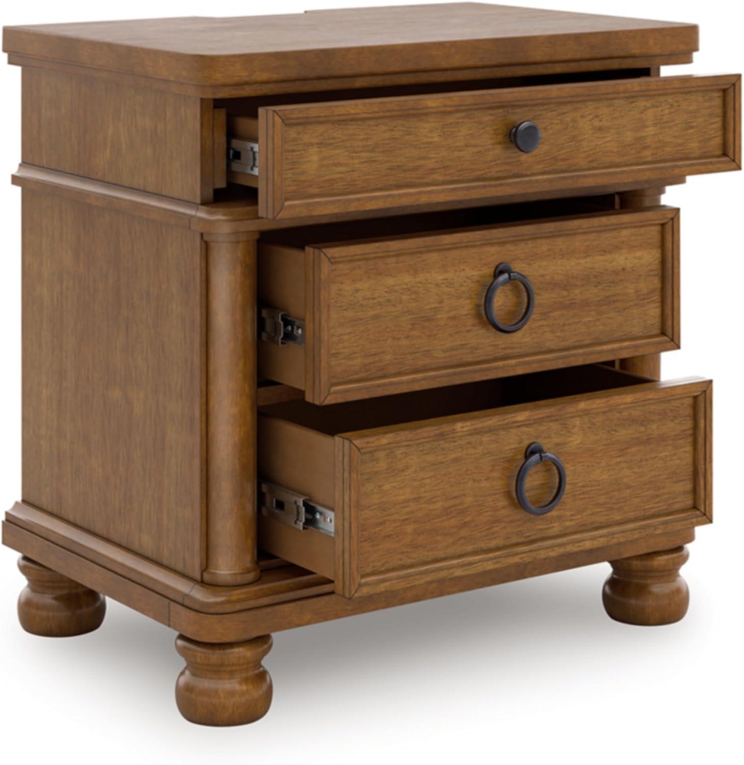 imageSignature Design by Ashley Chadworth Traditional Nightstand with 3 Drawers USBA and USBC Charging Wood 27 W x 1813 D x 2738 H Antiqued WhiteBrown
