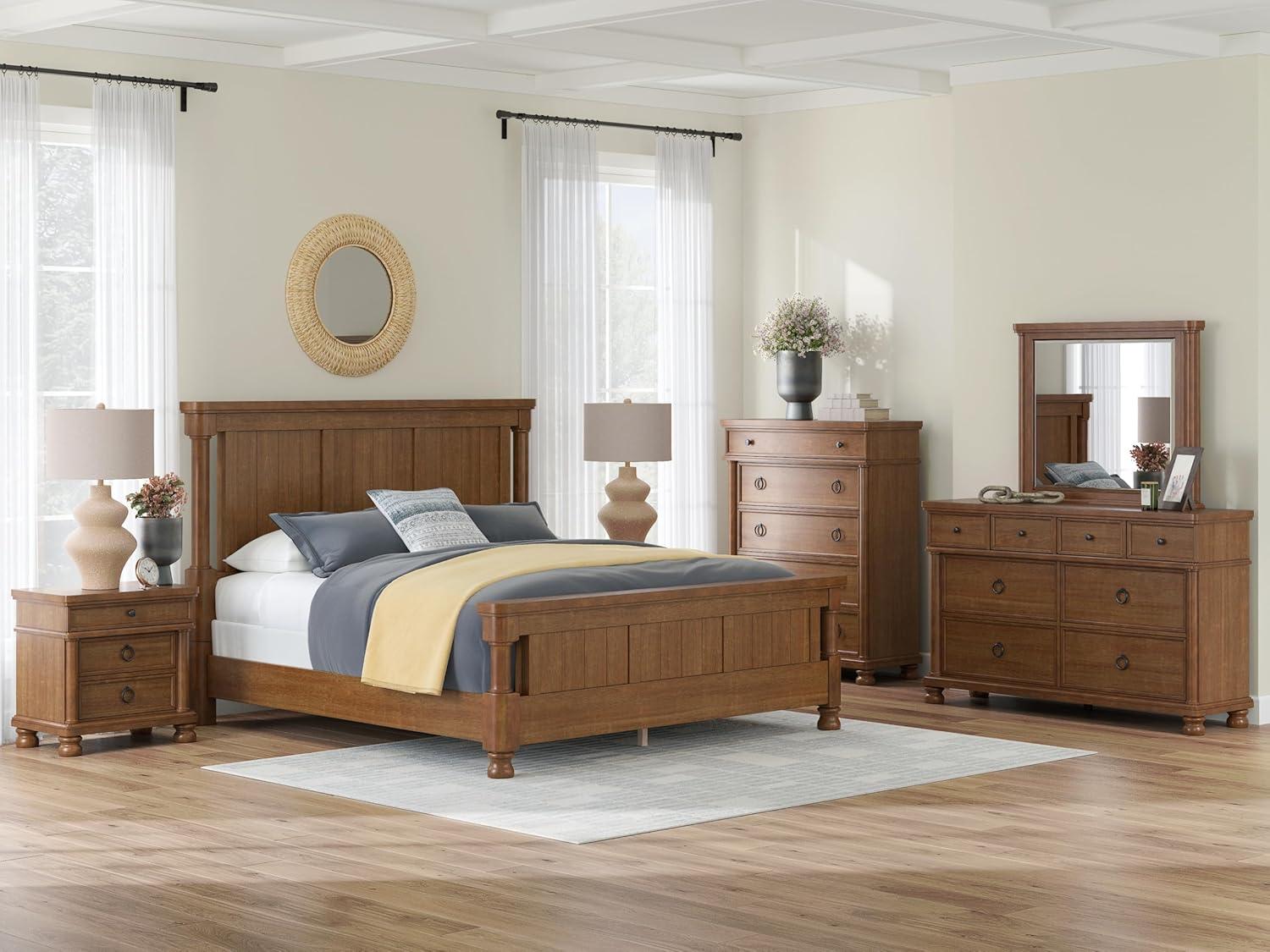 imageSignature Design by Ashley Chadworth Traditional Nightstand with 3 Drawers USBA and USBC Charging Wood 27 W x 1813 D x 2738 H Antiqued WhiteBrown