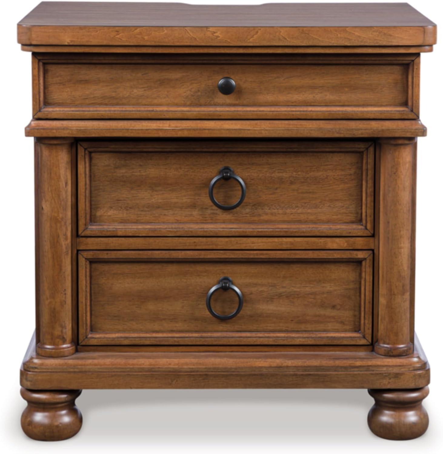imageSignature Design by Ashley Chadworth Traditional Nightstand with 3 Drawers USBA and USBC Charging Wood 27 W x 1813 D x 2738 H Antiqued WhiteBrown