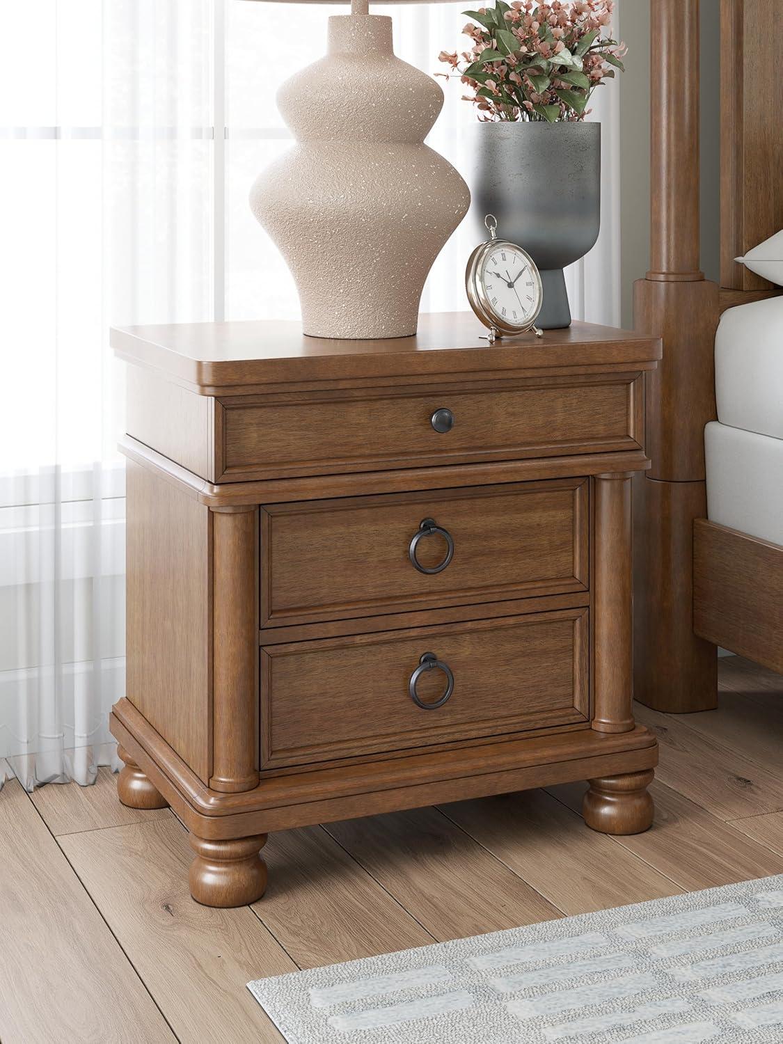 imageSignature Design by Ashley Chadworth Traditional Nightstand with 3 Drawers USBA and USBC Charging Wood 27 W x 1813 D x 2738 H Antiqued WhiteBrown
