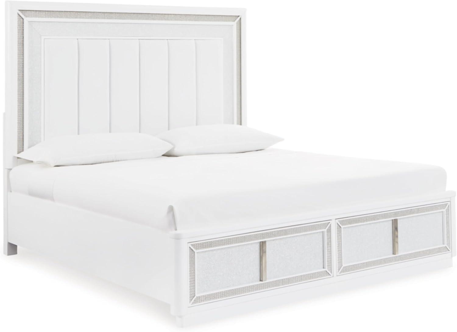 imageSignature Design by Ashley Chalanna Glam Faux Leather 2Drawer King Upholstered Storage Bed with LED Lighting Foundation or Box Spring Not Needed WhiteCalifornia King Upholstered Storage Bed