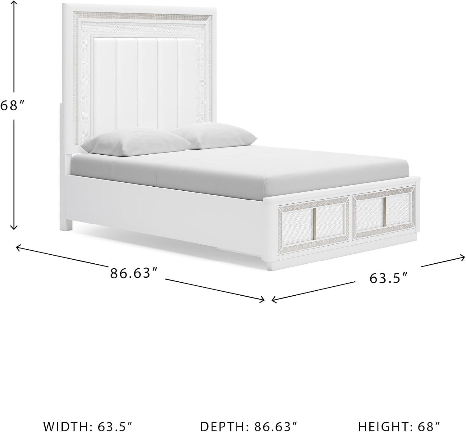 imageSignature Design by Ashley Chalanna Glam Faux Leather 2Drawer King Upholstered Storage Bed with LED Lighting Foundation or Box Spring Not Needed WhiteQueen Upholstered Storage Bed