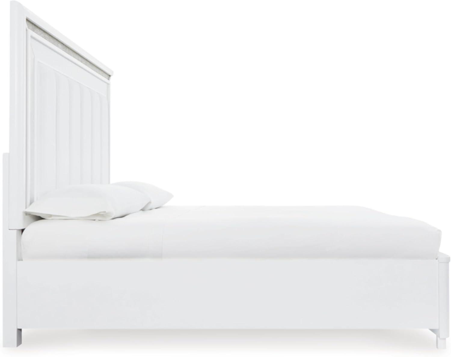 imageSignature Design by Ashley Chalanna Glam Faux Leather 2Drawer King Upholstered Storage Bed with LED Lighting Foundation or Box Spring Not Needed WhiteCalifornia King Upholstered Storage Bed