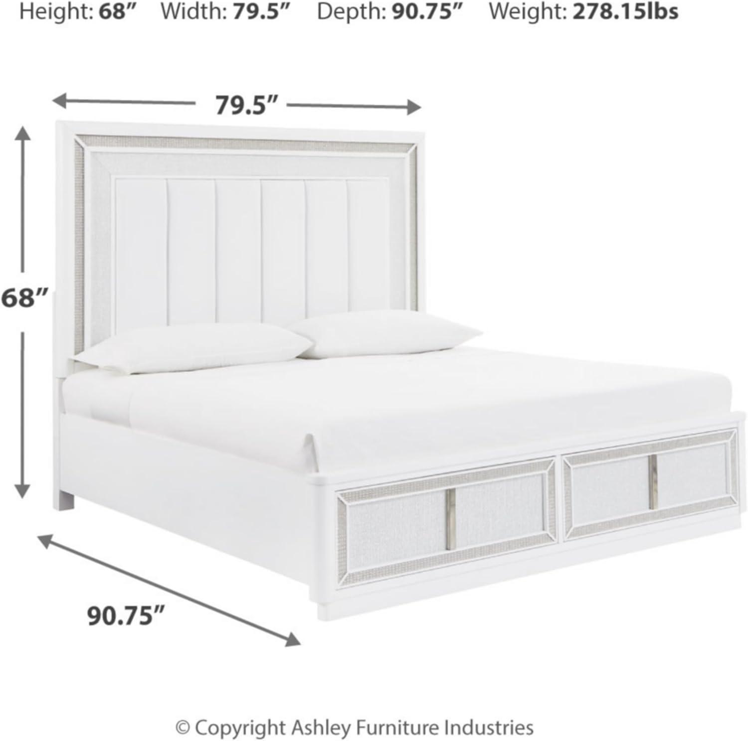 imageSignature Design by Ashley Chalanna Glam Faux Leather 2Drawer King Upholstered Storage Bed with LED Lighting Foundation or Box Spring Not Needed WhiteCalifornia King Upholstered Storage Bed