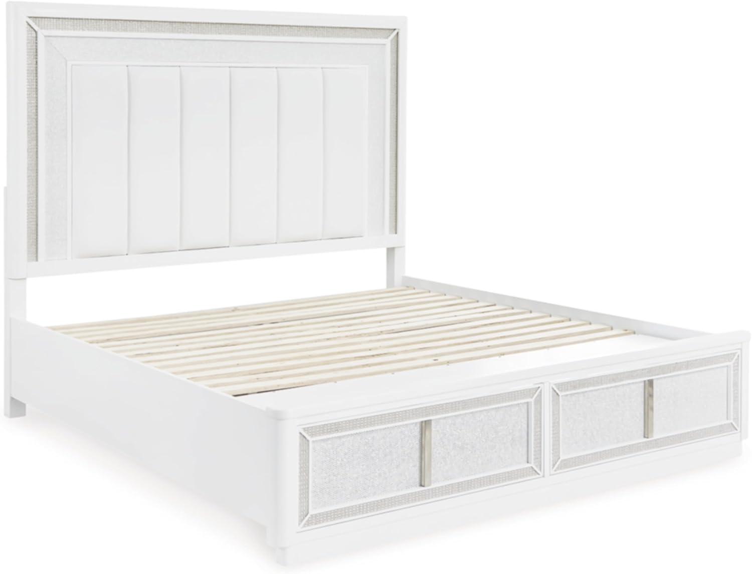 imageSignature Design by Ashley Chalanna Glam Faux Leather 2Drawer King Upholstered Storage Bed with LED Lighting Foundation or Box Spring Not Needed WhiteCalifornia King Upholstered Storage Bed