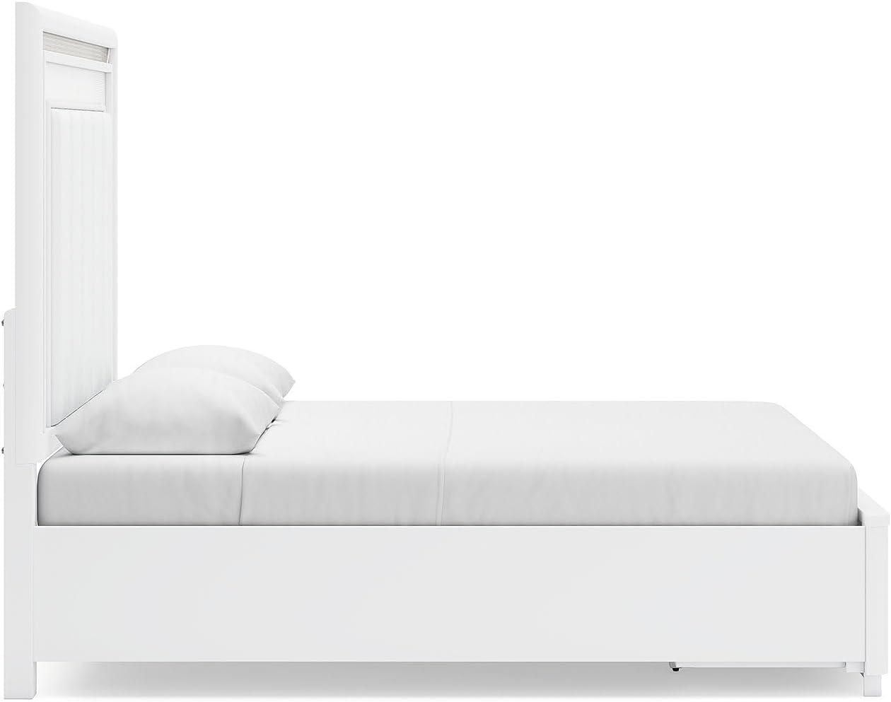 imageSignature Design by Ashley Chalanna Glam Faux Leather 2Drawer King Upholstered Storage Bed with LED Lighting Foundation or Box Spring Not Needed WhiteQueen Upholstered Storage Bed