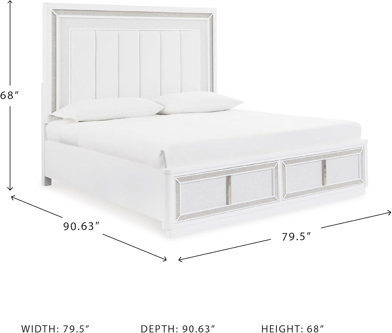 imageSignature Design by Ashley Chalanna Glam Faux Leather 2Drawer King Upholstered Storage Bed with LED Lighting Foundation or Box Spring Not Needed WhiteCalifornia King Upholstered Storage Bed