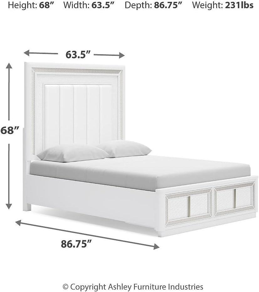imageSignature Design by Ashley Chalanna Glam Faux Leather 2Drawer King Upholstered Storage Bed with LED Lighting Foundation or Box Spring Not Needed WhiteQueen Upholstered Storage Bed