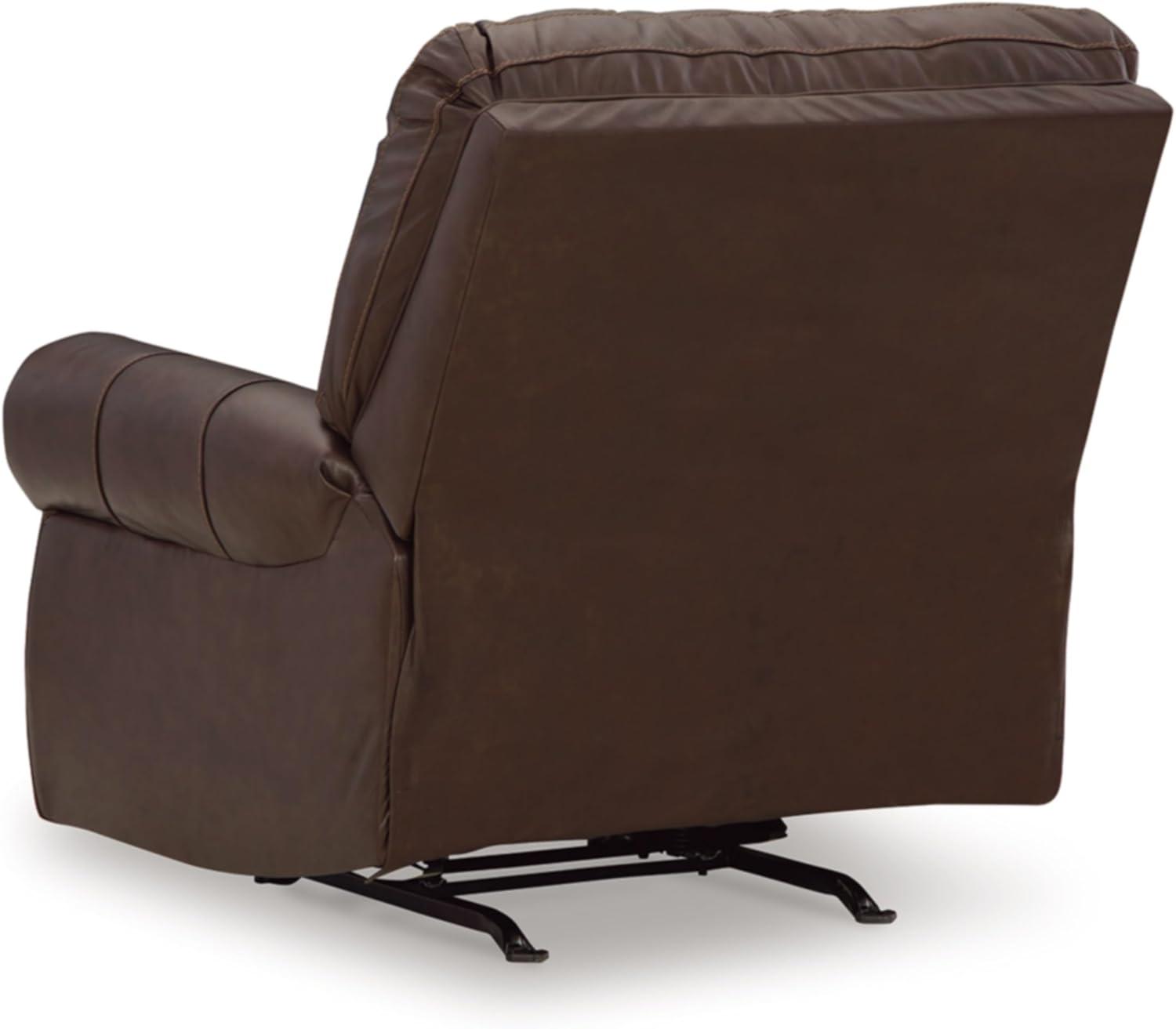 imageSignature Design by Ashley Colleton Classic Leather Match Upholstered Manual Recliner with Nailheads Dark Brown