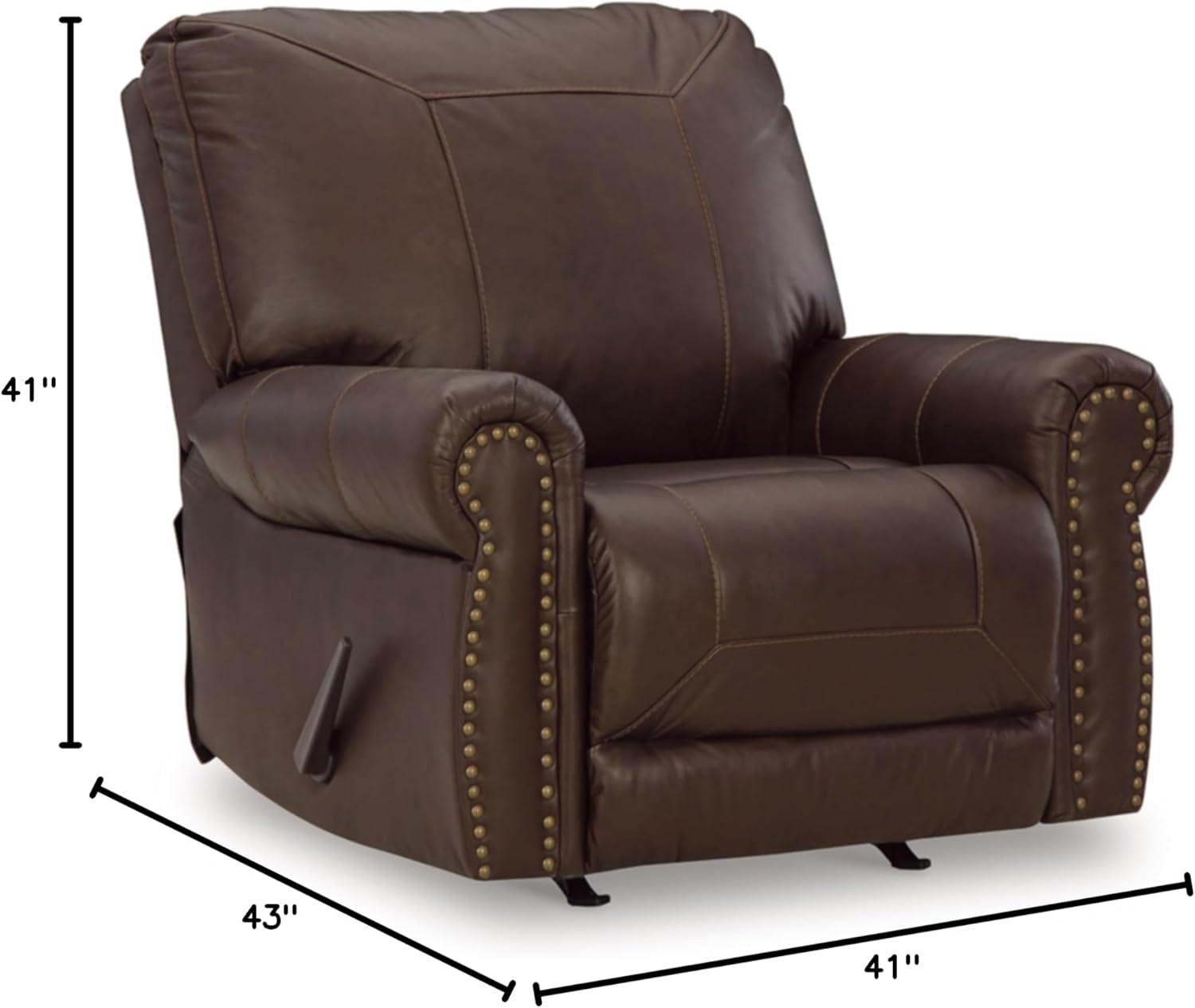 imageSignature Design by Ashley Colleton Classic Leather Match Upholstered Manual Recliner with Nailheads Dark Brown