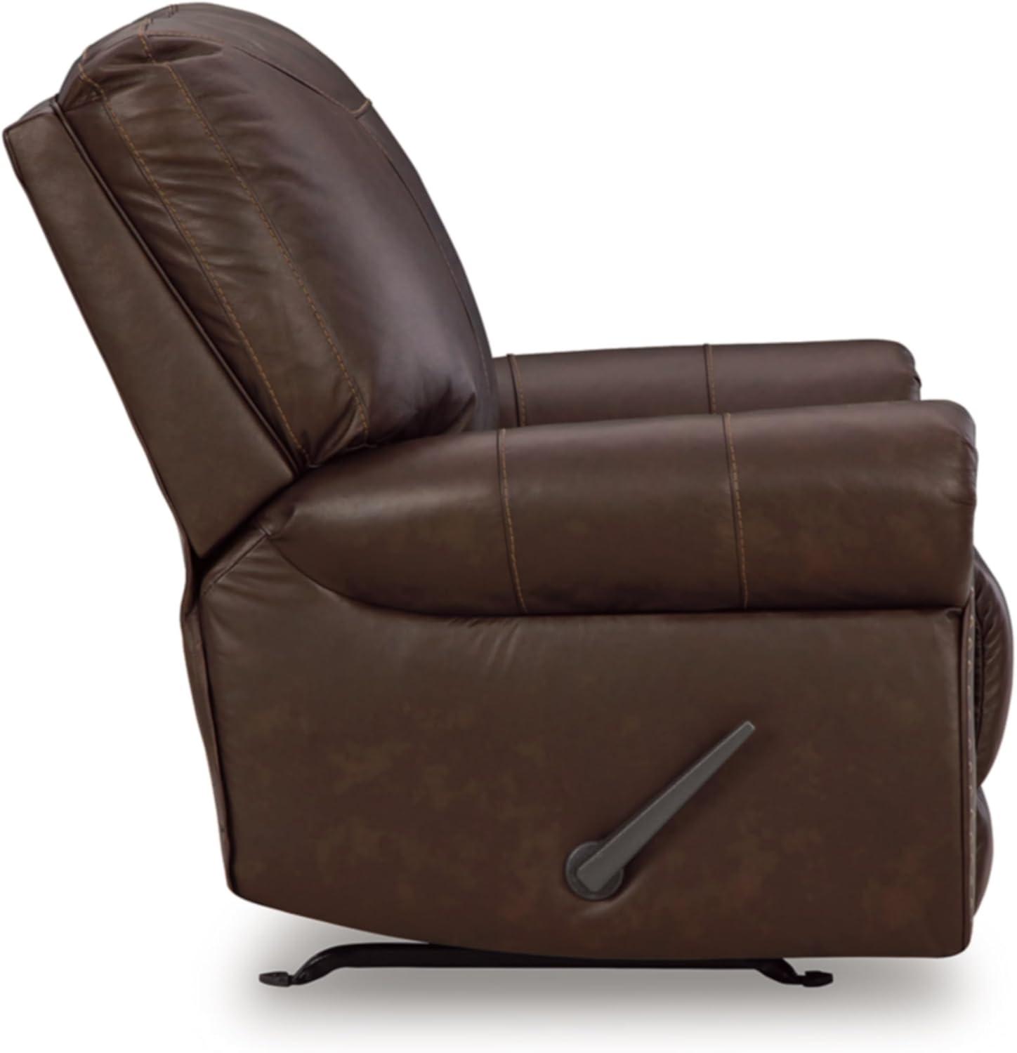 imageSignature Design by Ashley Colleton Classic Leather Match Upholstered Manual Recliner with Nailheads Dark Brown