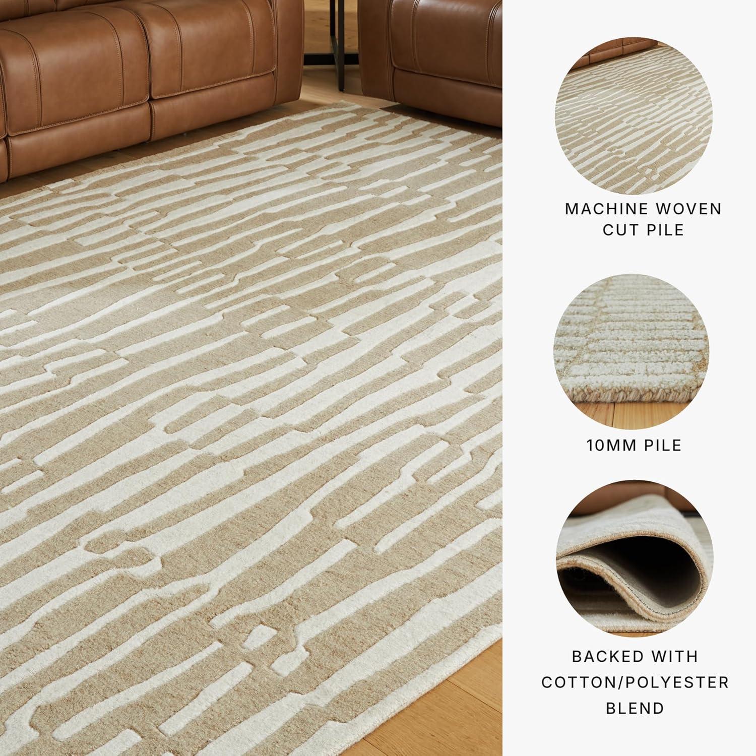 imageSignature Design by Ashley Corrbell Large Casual Rug Machine Woven Pile Abstract Design WoolPolyester Blend 93 W x 121 D x 038 H BeigeWhite