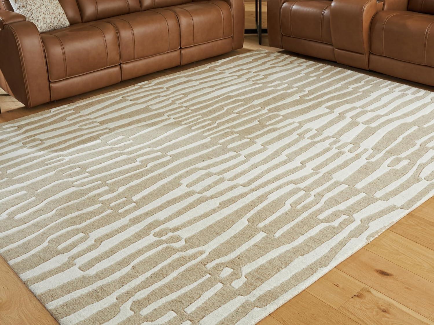 imageSignature Design by Ashley Corrbell Large Casual Rug Machine Woven Pile Abstract Design WoolPolyester Blend 93 W x 121 D x 038 H BeigeWhite
