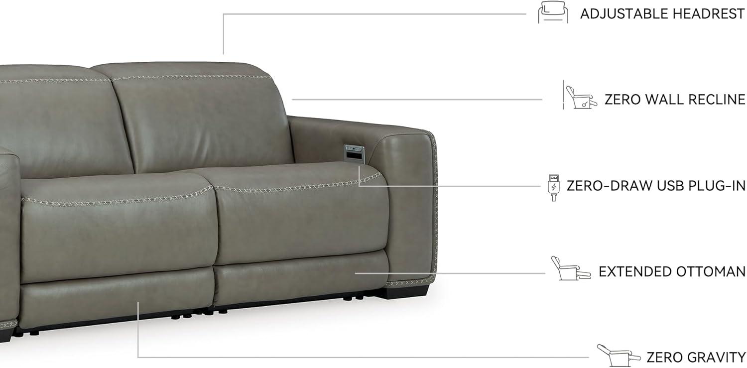imageSignature Design by Ashley Correze Contemporary Leather Match 3Piece Power Reclining Sectional Loveseat with Adjustable Headrest USB Ports Console Storage and 2 Cup Holders Light GrayReclining Loveseat