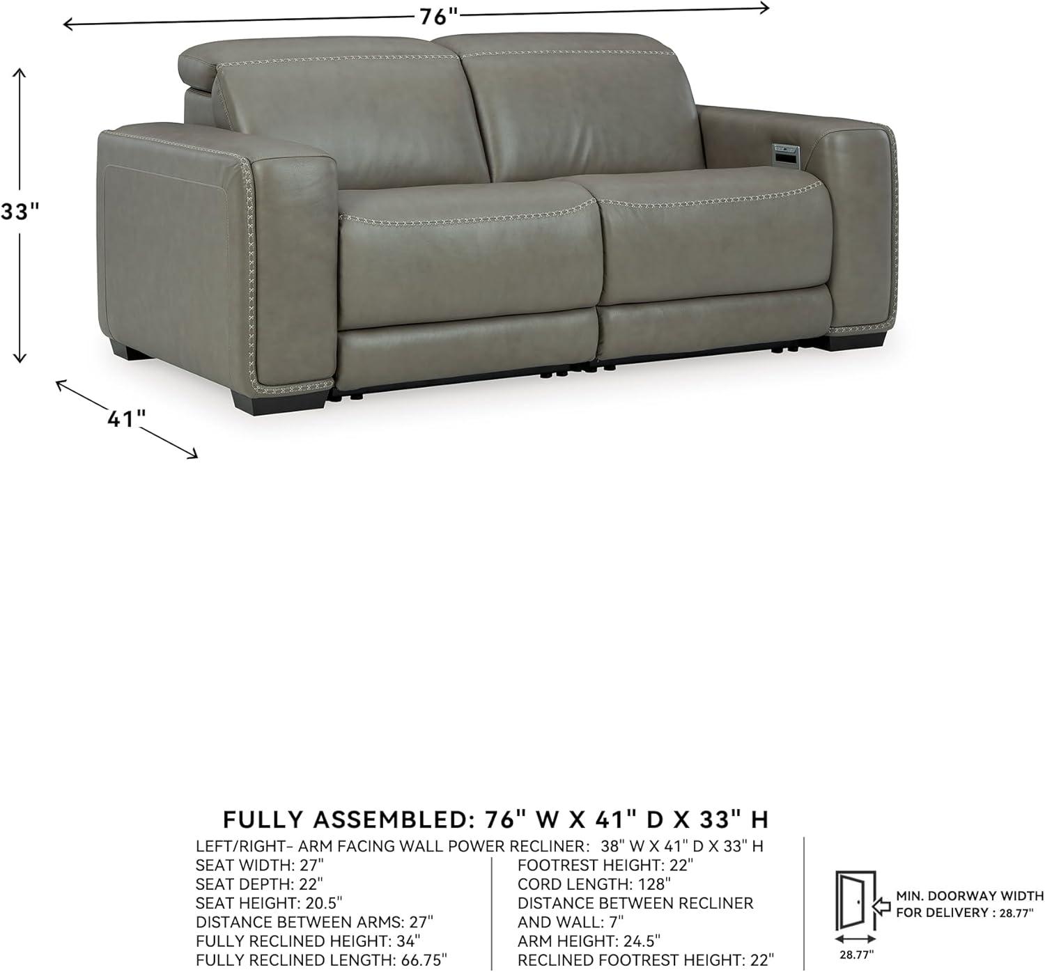 imageSignature Design by Ashley Correze Contemporary Leather Match 3Piece Power Reclining Sectional Loveseat with Adjustable Headrest USB Ports Console Storage and 2 Cup Holders Light GrayReclining Loveseat