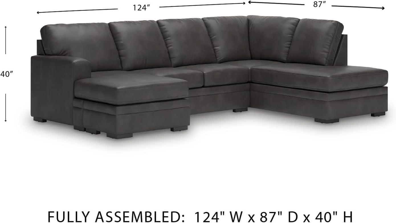 imageSignature Design by Ashley Dara Park UShape LeftArm Facing Contemporary Faux Leather 2Piece Sectional with Chaise and Removable Cushion and GrayLeft Hand 2Piece Sectional with Chaise