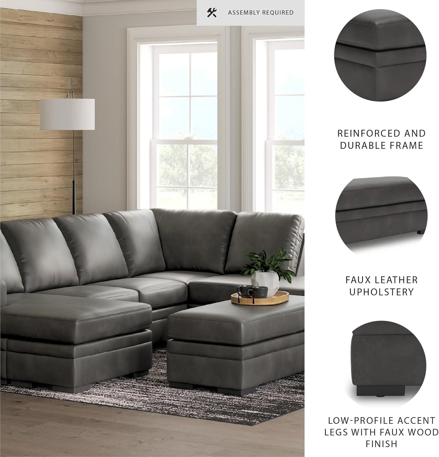 imageSignature Design by Ashley Dara Park UShape LeftArm Facing Contemporary Faux Leather 2Piece Sectional with Chaise and Removable Cushion and GrayLeft Hand 2Piece Sectional with Chaise