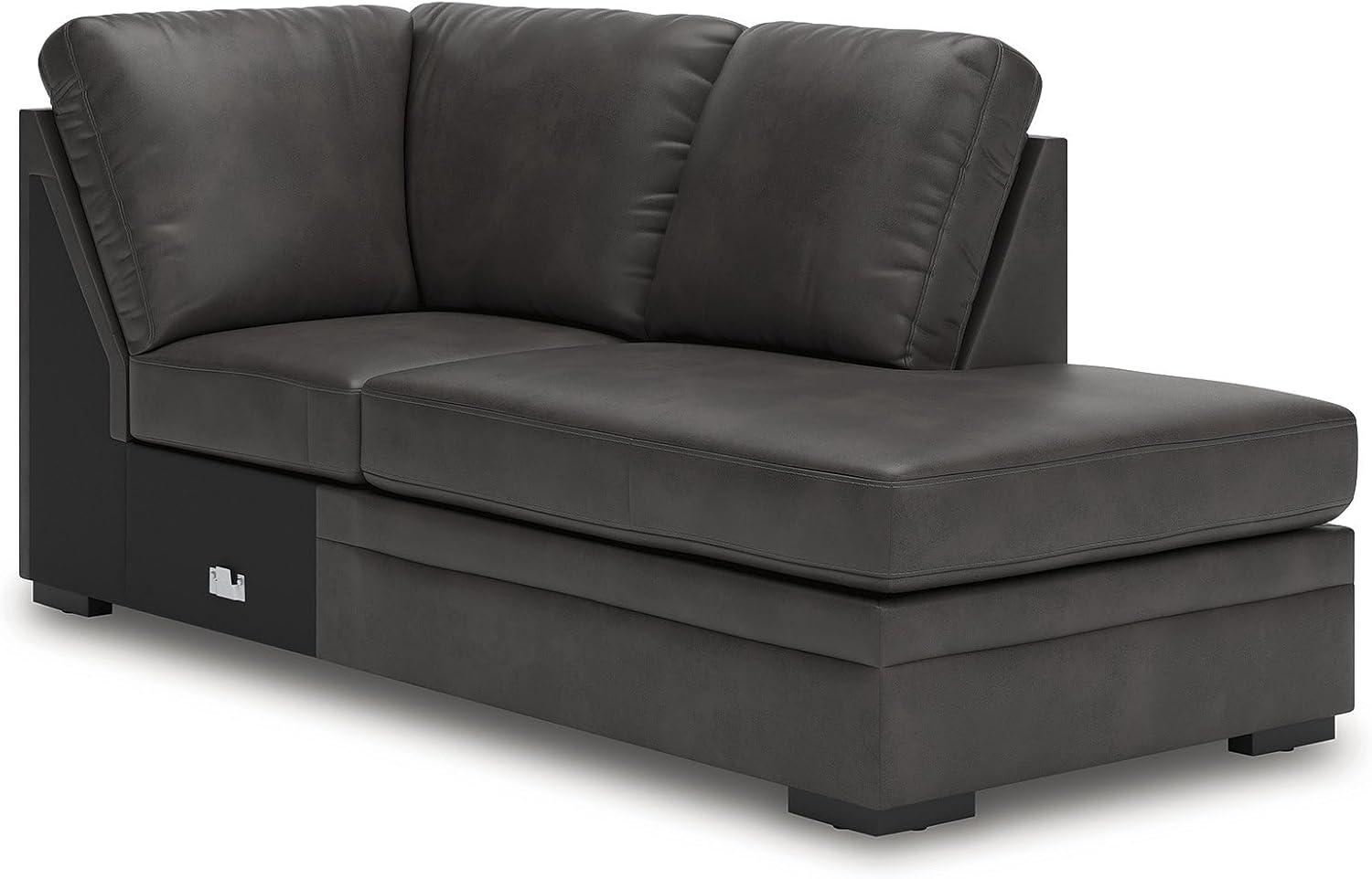 imageSignature Design by Ashley Dara Park UShape LeftArm Facing Contemporary Faux Leather 2Piece Sectional with Chaise and Removable Cushion and GrayLeft Hand 2Piece Sectional with Chaise