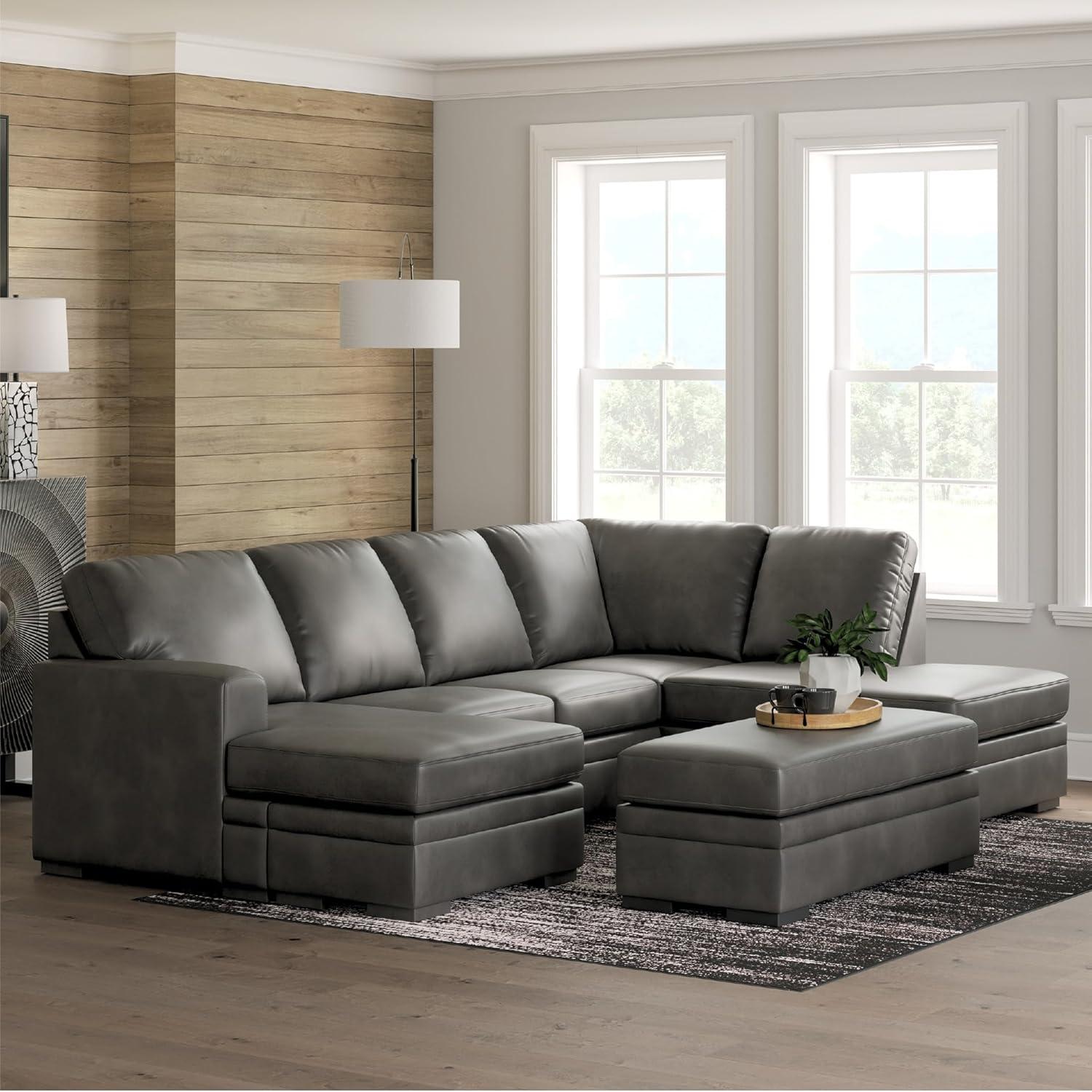 imageSignature Design by Ashley Dara Park UShape LeftArm Facing Contemporary Faux Leather 2Piece Sectional with Chaise and Removable Cushion and GrayLeft Hand 2Piece Sectional with Chaise