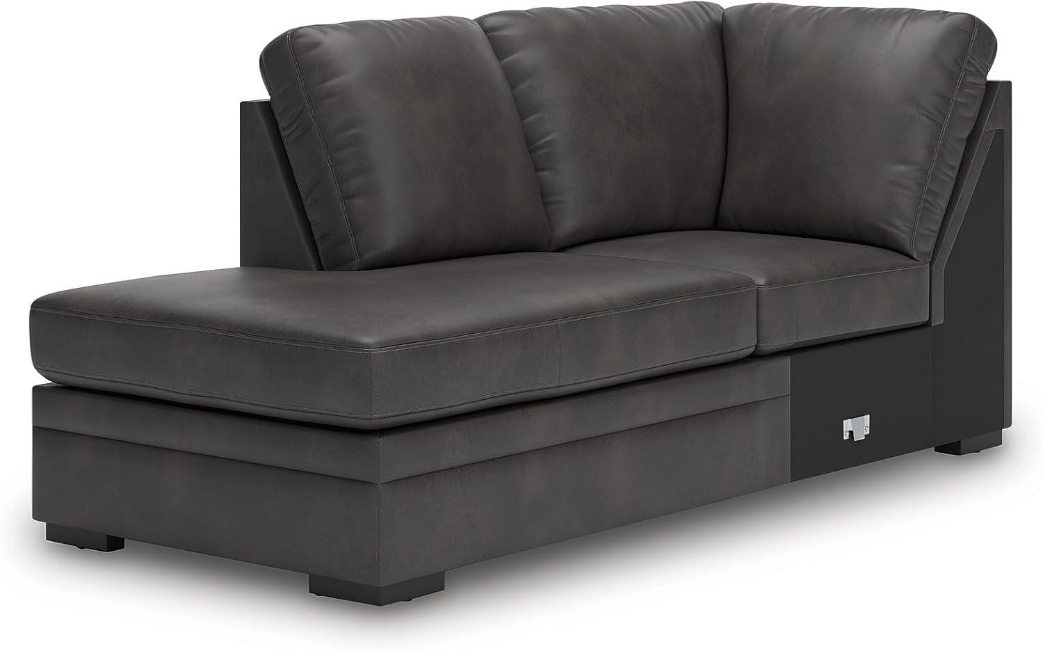 imageSignature Design by Ashley Dara Park UShape LeftArm Facing Contemporary Faux Leather 2Piece Sectional with Chaise and Removable Cushion and GrayRight Hand 2Piece Sectional with Chaise