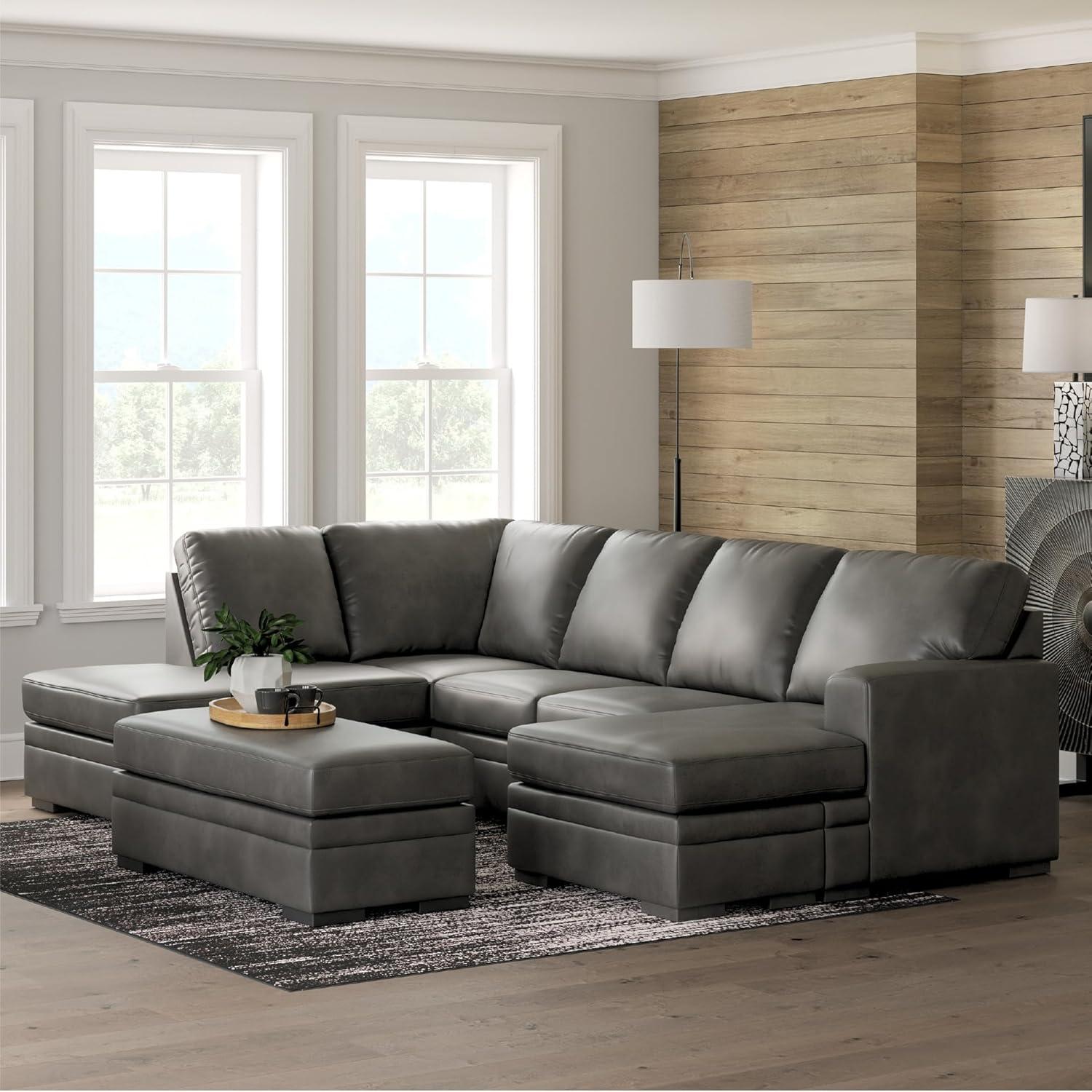 imageSignature Design by Ashley Dara Park UShape LeftArm Facing Contemporary Faux Leather 2Piece Sectional with Chaise and Removable Cushion and GrayRight Hand 2Piece Sectional with Chaise