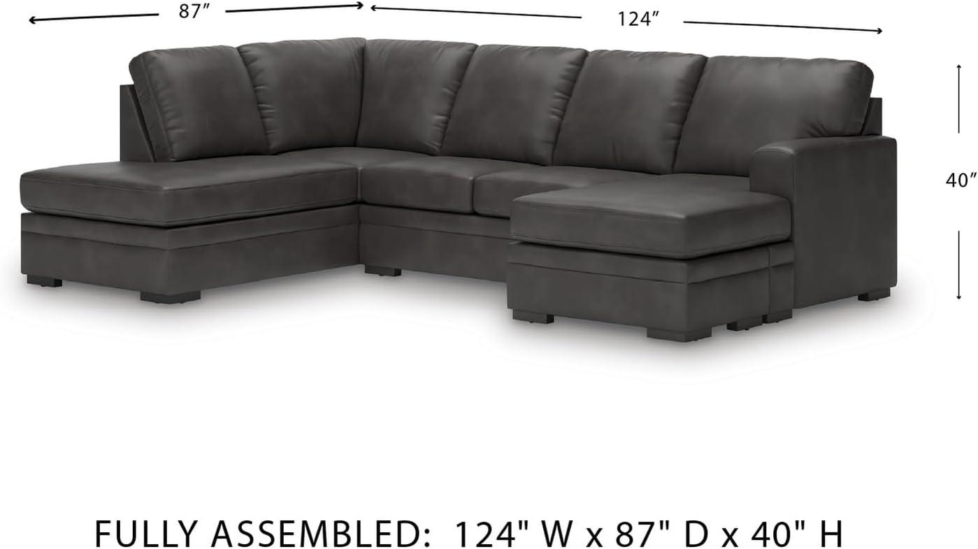 imageSignature Design by Ashley Dara Park UShape LeftArm Facing Contemporary Faux Leather 2Piece Sectional with Chaise and Removable Cushion and GrayRight Hand 2Piece Sectional with Chaise